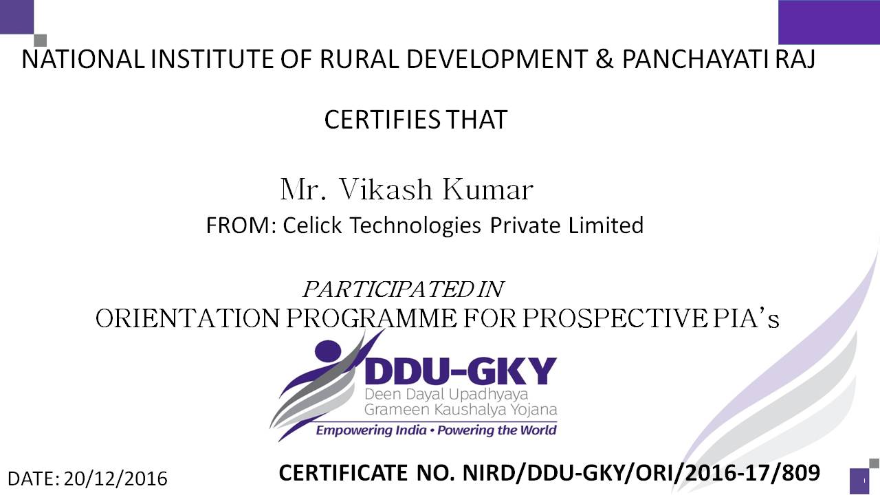 Celick Technologies DDU GKY Certificate